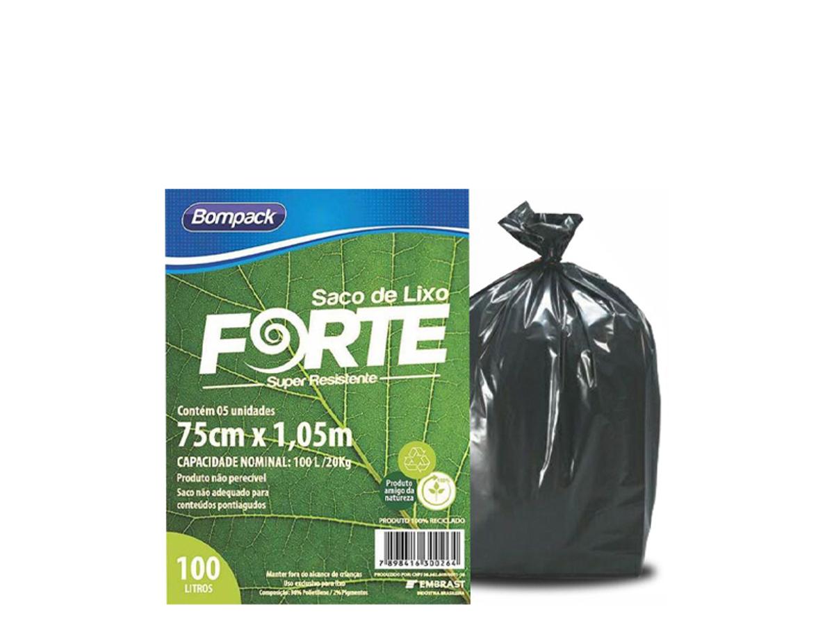 6326-SACO P/LIXO FORTE PRETO 100LT (REFORCADO) 1X5UNX100L